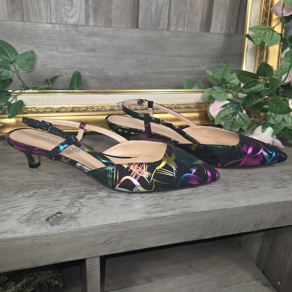Wayderns Women's Iridescent Slingback Kitten Heels Size 9 Multicolor